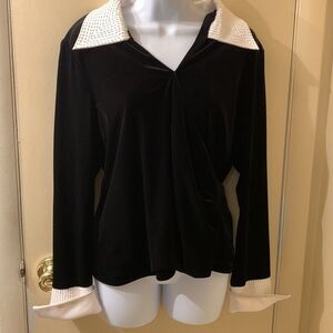Gorgeous v necklace velvet blouse with collar and cuffs.
